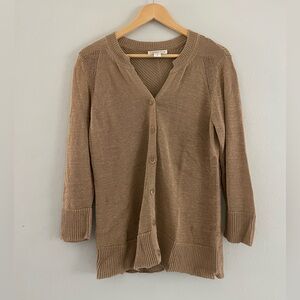 Coldwater Creek Tan Button-Front V-Neck Cardigan